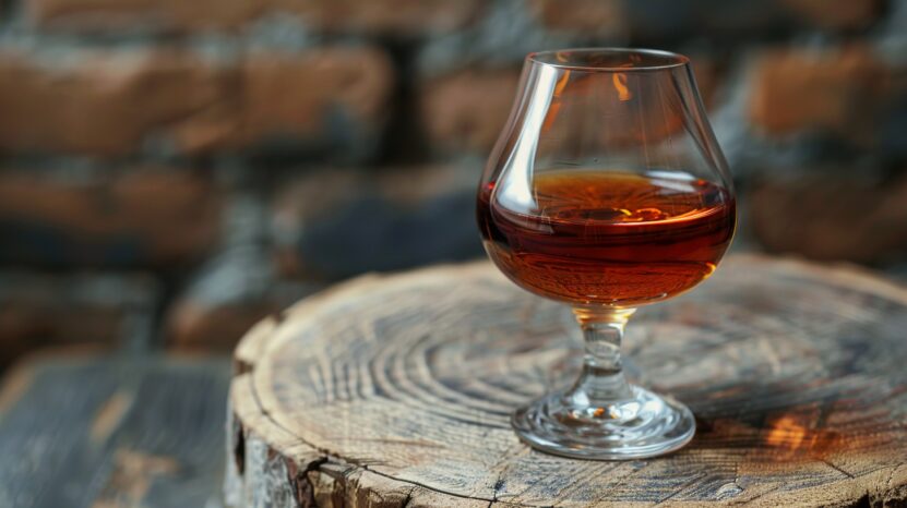 Glass of Ararat Brandy on a tree stump